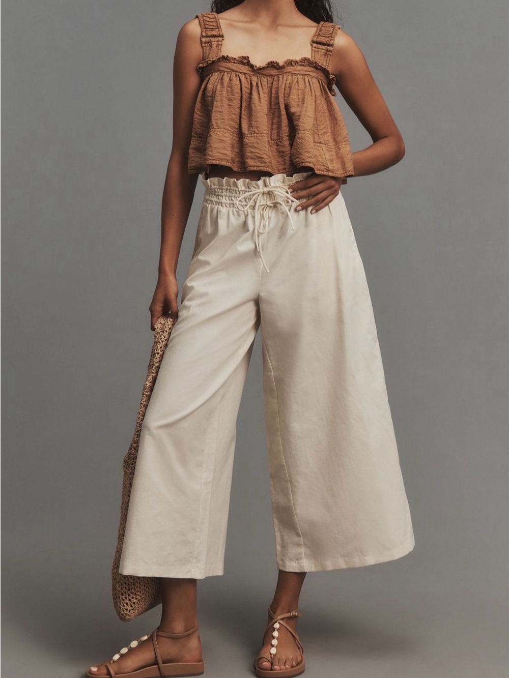 Anthropologie Ivory Linen Crop Culotte Pants Size XS